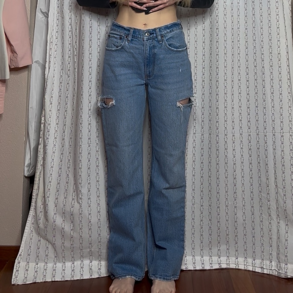 Abercrombie & Fitch Light Blue Mid-Rise Jeans with Side Cutouts